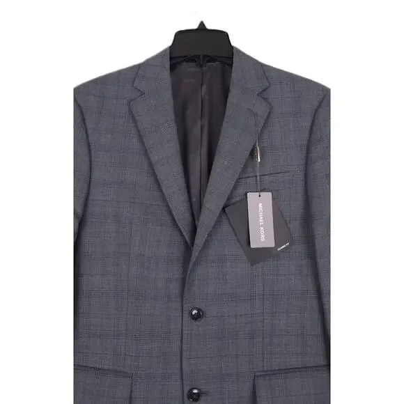 Michael Kors Mens Classic Fit 2 Piece Suit 36R 30x32 Grey Blue Plaid Wool NWT